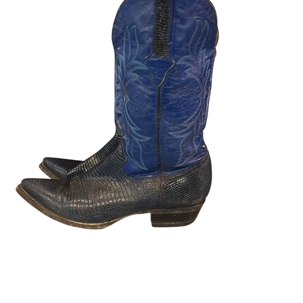 Blue Lizard And Leather Cowboy Boots